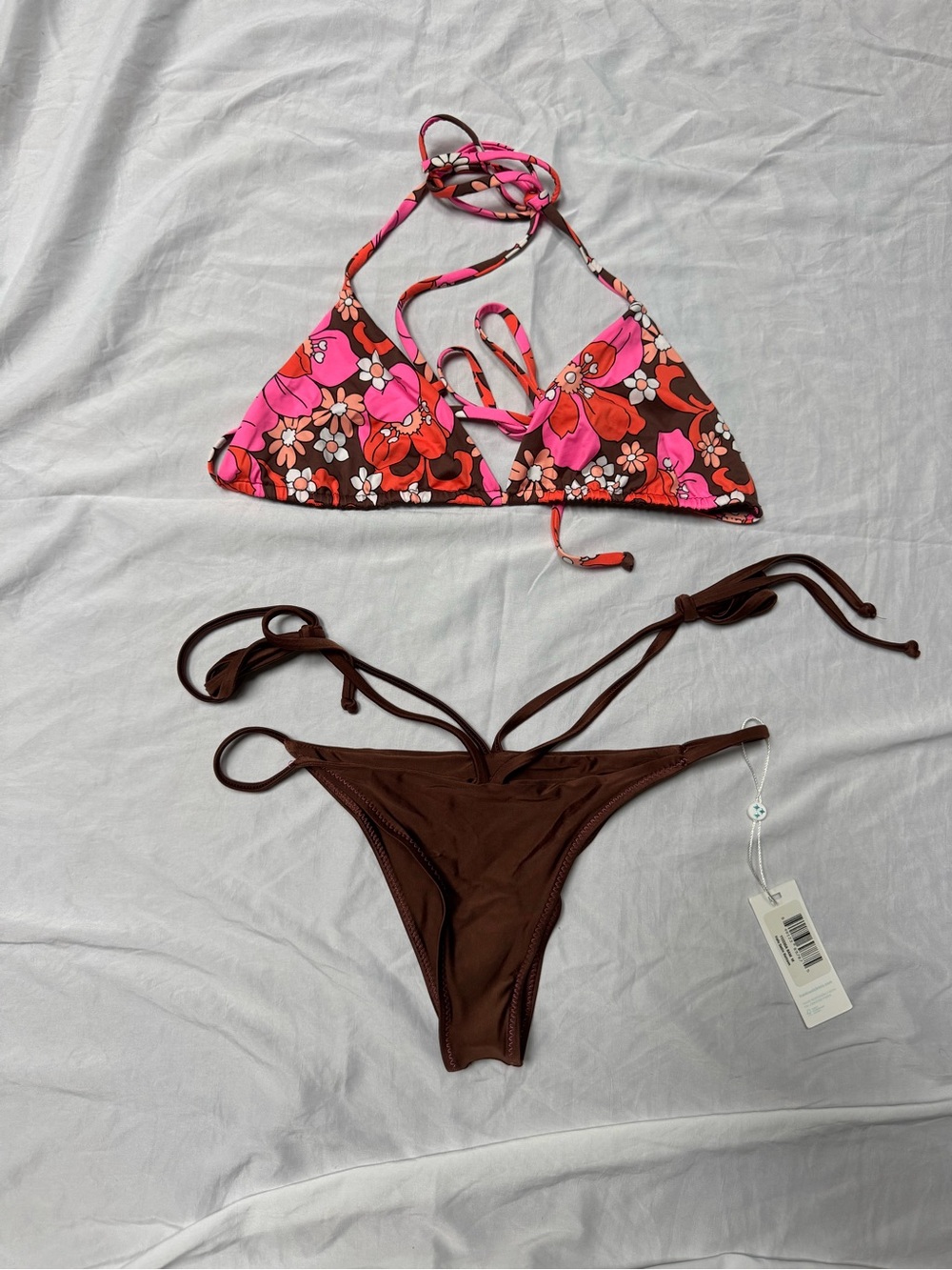 Frankie's Bikinis Brown & Pink Floral Triangle Bikini